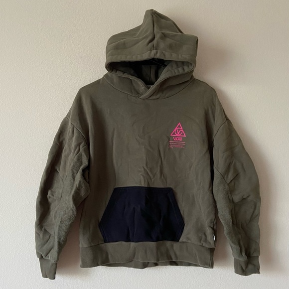 Vans | Women’s Green Sweatshirt Top Pullover Hoodie Pink Logo Casual Comfy Fall - Picture 3 of 6